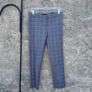 Amanda + Chelsea Ankle Pant Women Size 2 Grey Blue Plaid Modern Fit Washable